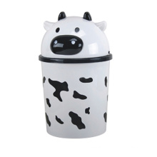 Cute Leite Cow Design Plastic Flip-on Waste Bin
